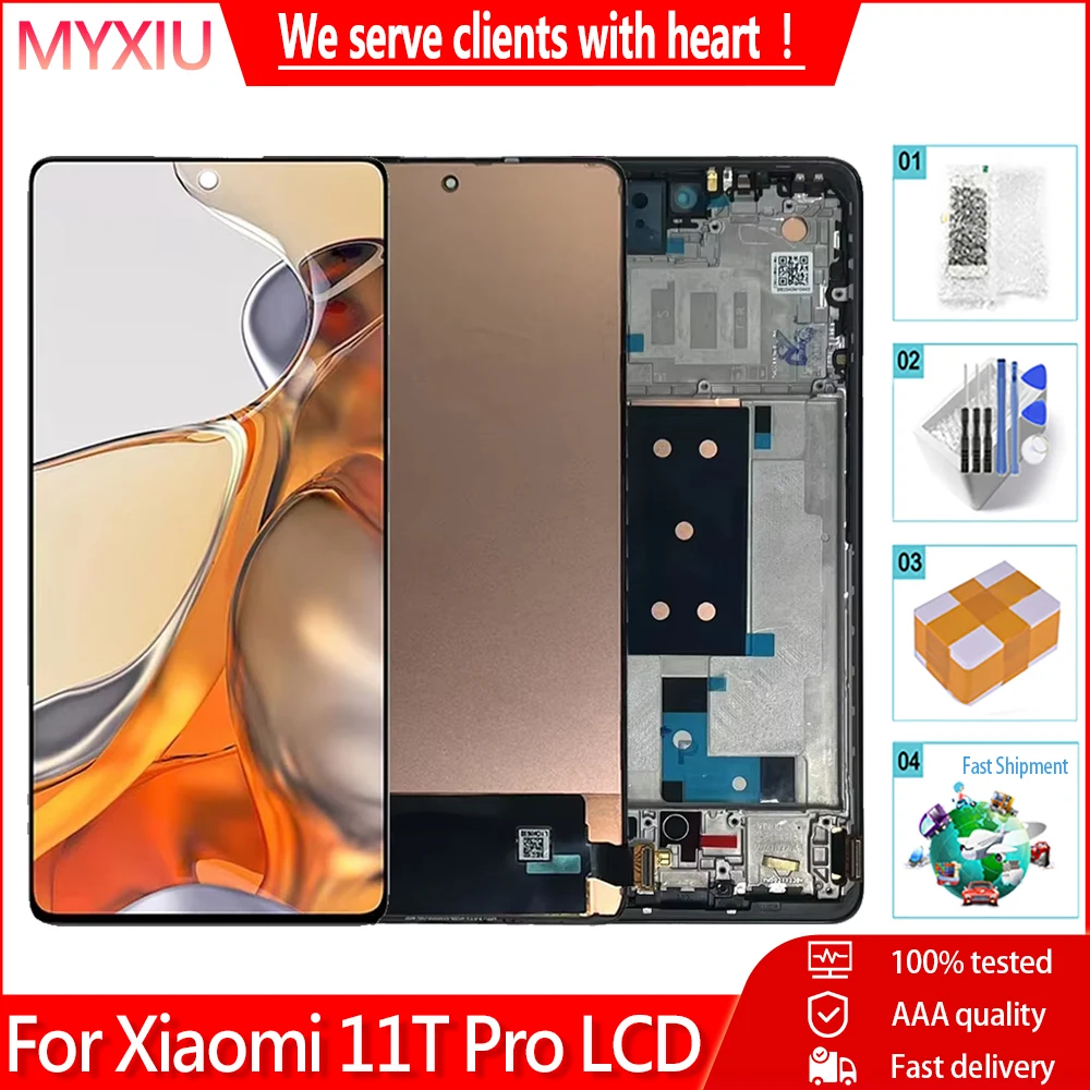 AMOLED 6.67" For Xiaomi 11T Pro LCD Screen Touch Panel Digitizer For Xiaomi 11Tpro LCD Display With Frame Replacement Parts