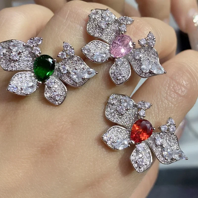 خاتم MDLFES Moiss1n Diamond Style Vintage Green Sparkle Princess الوردي مطلي بالذهب عيار 18 قيراط