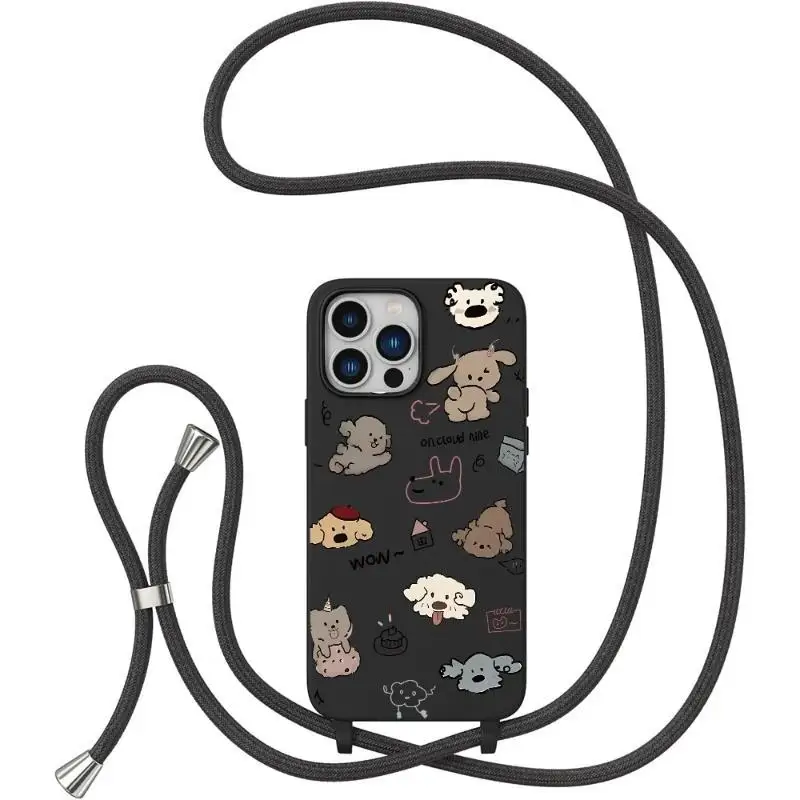 غطاء جرو مع حبل لهاتف آيفون 17 16 15 14 13Mini 12 11 Pro Max XR 7 8 Plus مع حزام غلاف مقاوم للصدمات غلاف ناعم #1