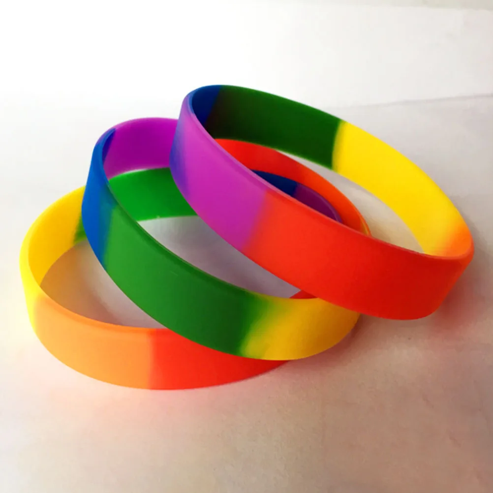 

10 Pcs Rainbow Wristband Bracelet Party Favors Rubber Bracelets Silicone Multicolor