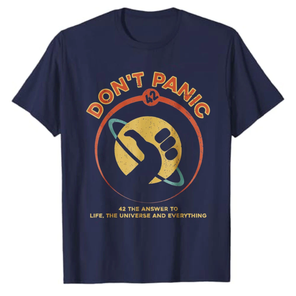 Retro Hitchhikers Guide To The Galaxy Graphic Tee 42 Answer To Life The Universe and Everything Don't Panic Casual T-Shirts