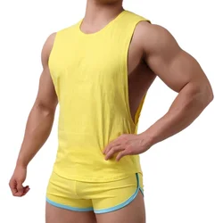 2PCS/Sets Men's Sexy Undershirts Suits Sleeveless Tops + Boxer Shorts Loose Casual Sports Fitness Vest Trunks Shorts Sleepwear