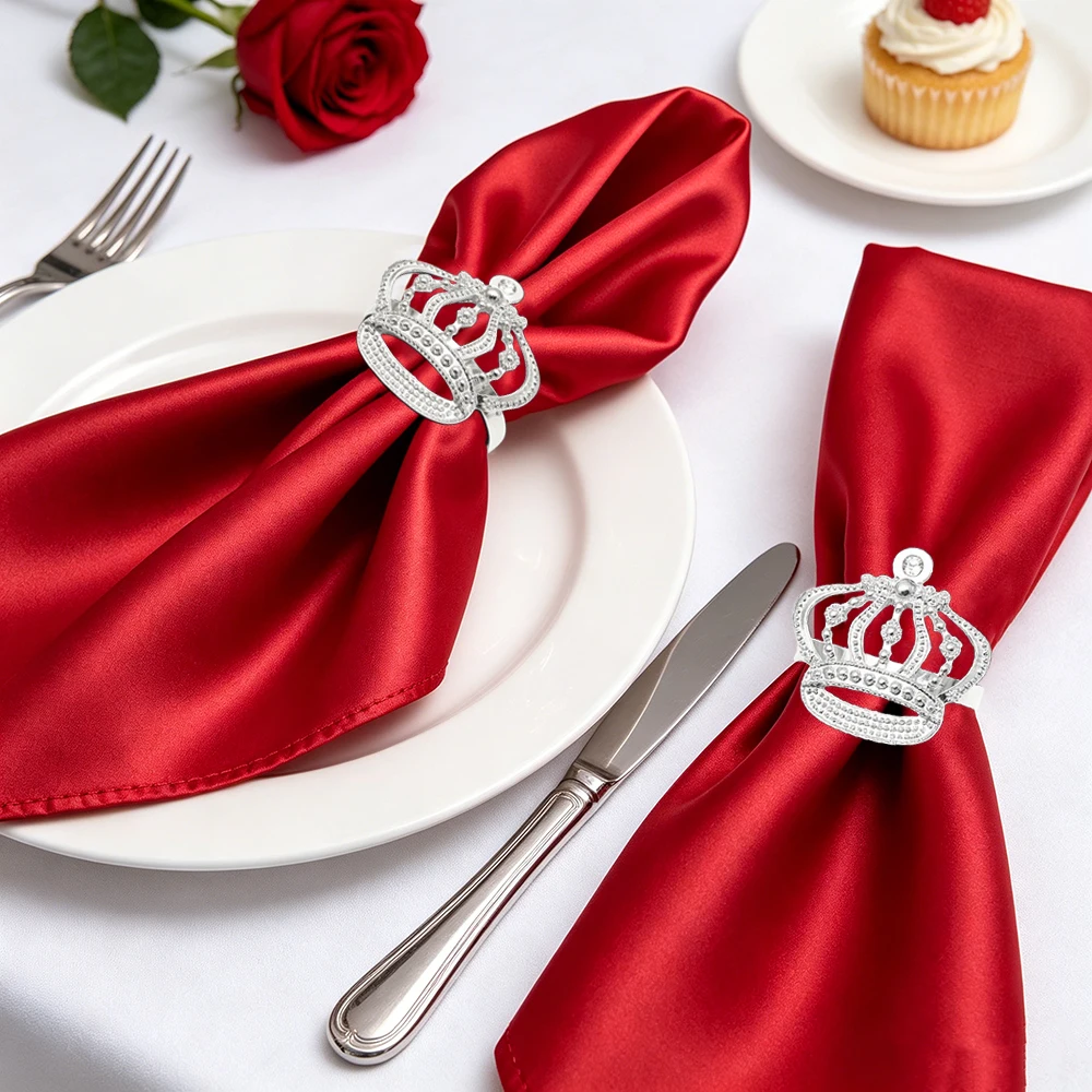 10Pcs Crown Napkin Rings Silver Gold Rhinestone Alloy Napkin Holders Wedding Royal Table Decor