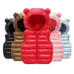 New Baby Boys Girls Warm Down Vest Autumn Winter Cotton Waistcoat With Ears Kids Outerwear Children Clothing Hooded Jacket Vests