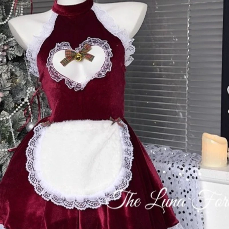 Christmas Sweet Red Velvet Women's Nightdress 2025 Autumn Winter New Hot Girl Sexy Lace Splicing Homewear Pajama Sets Ladies