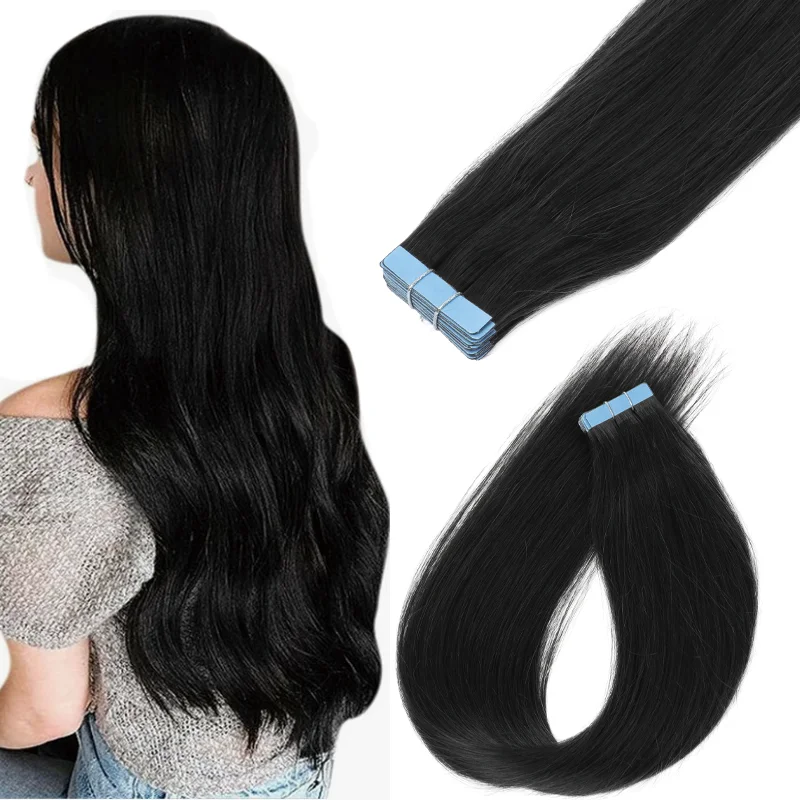Extensions de cheveux humains Remy en bande adhésive PU soyeuse et sans couture, longueurs 16 et 20 pouces, durables et résistantes pour la beauté féminine