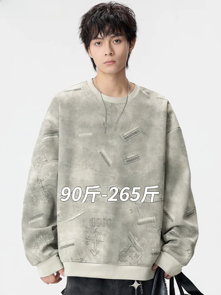 

Trendy Large Size round Ne Sweatirt Men's Long Sve Loose Slimming Base Layer irt Faionable Urban Sle Polyester F...