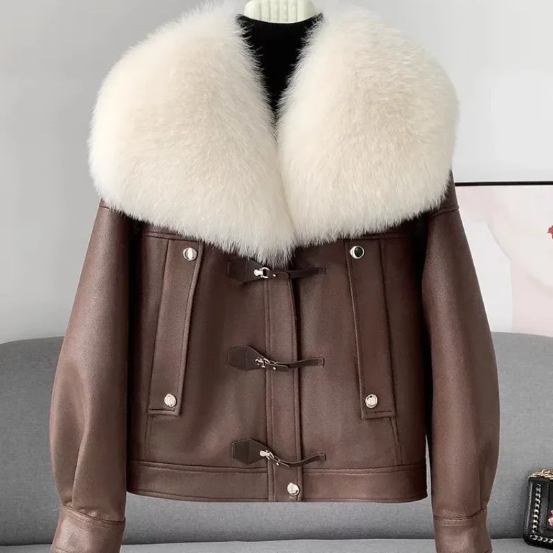 2024New Women Down Jackets Real Fox Fur Collar %50 White Duck Coat Female Short Warm Zipper Parkas Casual Puffer Jacke Wintter