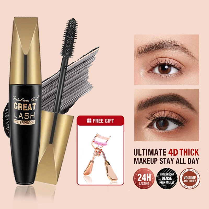 Curling Mascara Waterproof Lengthens Eyelashes Extension Black Non smudge Lengthening Volume 4D Silk Fiber Cosmetics Makeup