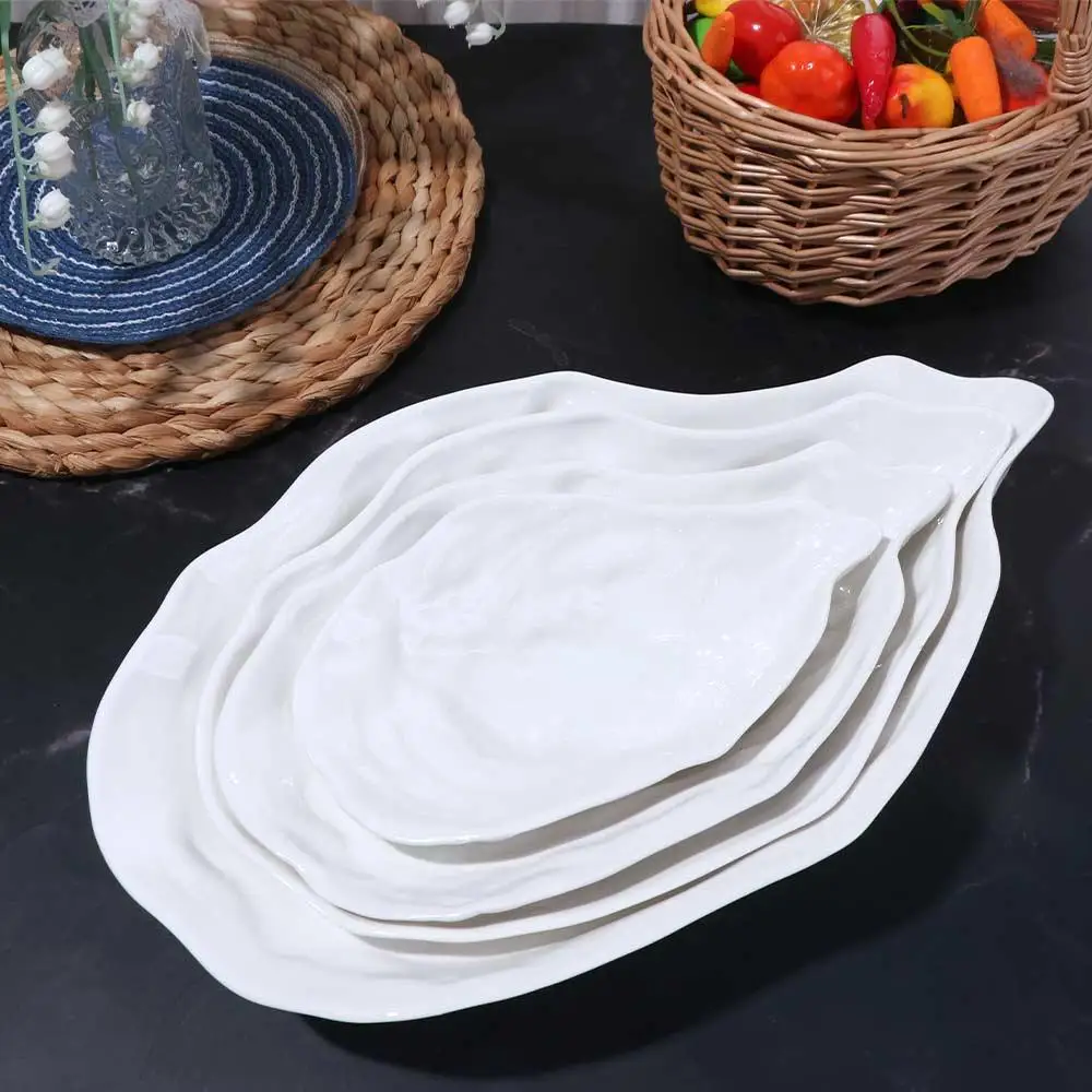 Kitchen Organizer Ceramic Sashimi Plate Creative Reusable Salad Plate Multi-Function Oyster Shell Shape Dessert Tray Festival