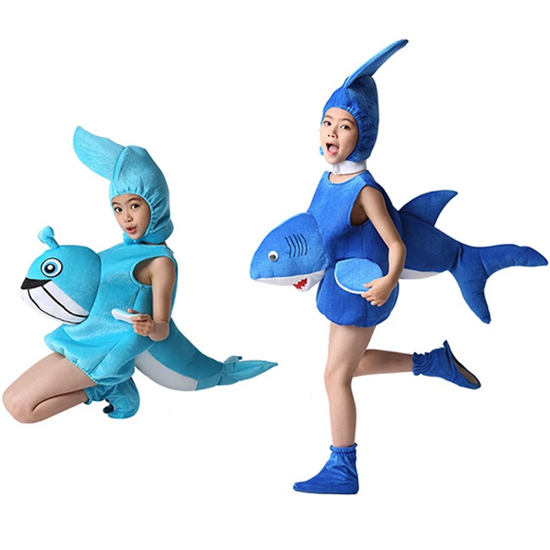 

Halloween Cosplay Family Dolphin Shark Whale Costume Marine Animal Bodysuit Headdress Shoes Performance Party Outfit for Unisex
