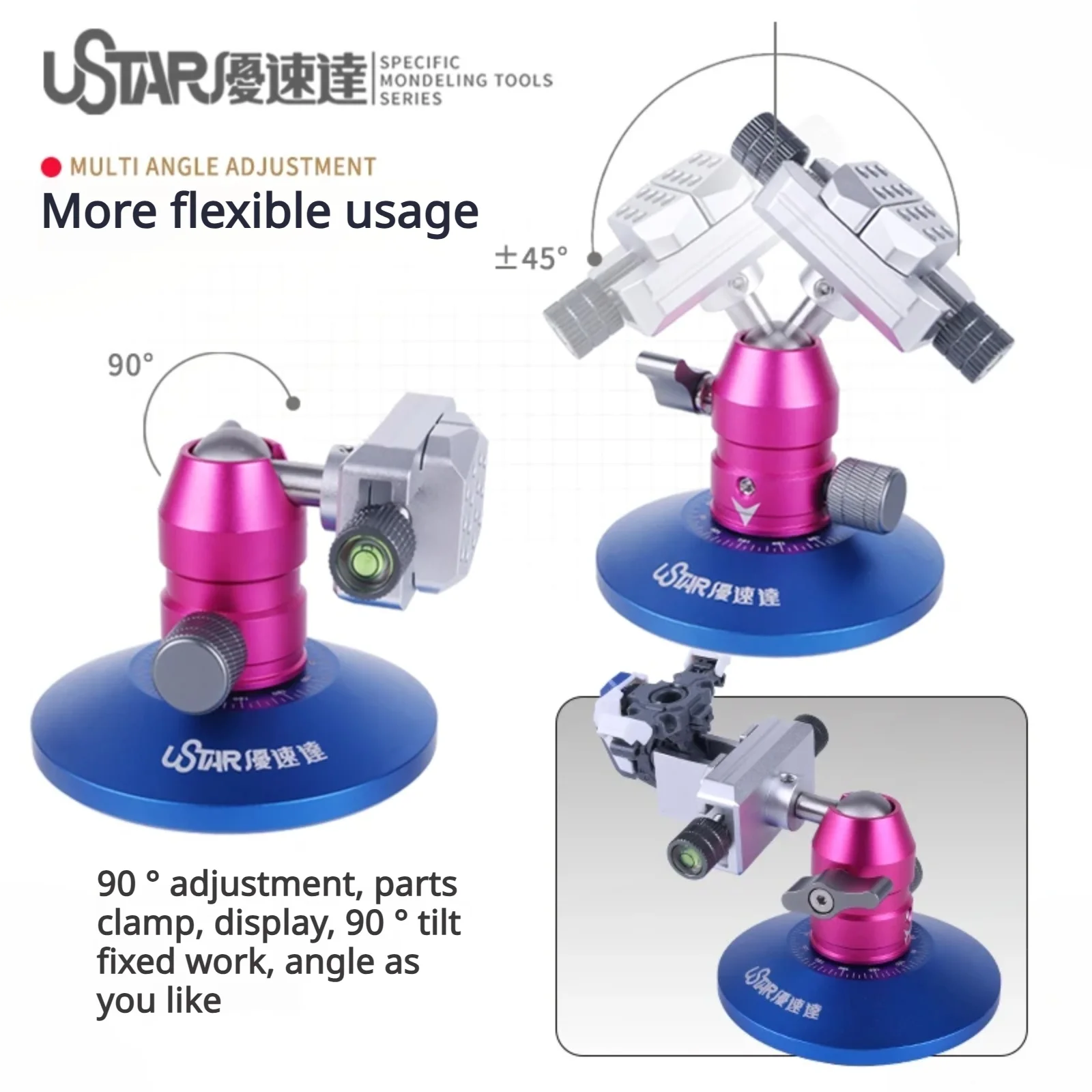 Ustar UA-90641 Model Building Bench Vise 4 Interchangeable Chuck Tool for Gundam Scale Model Making Tool Painting Sanding Holder