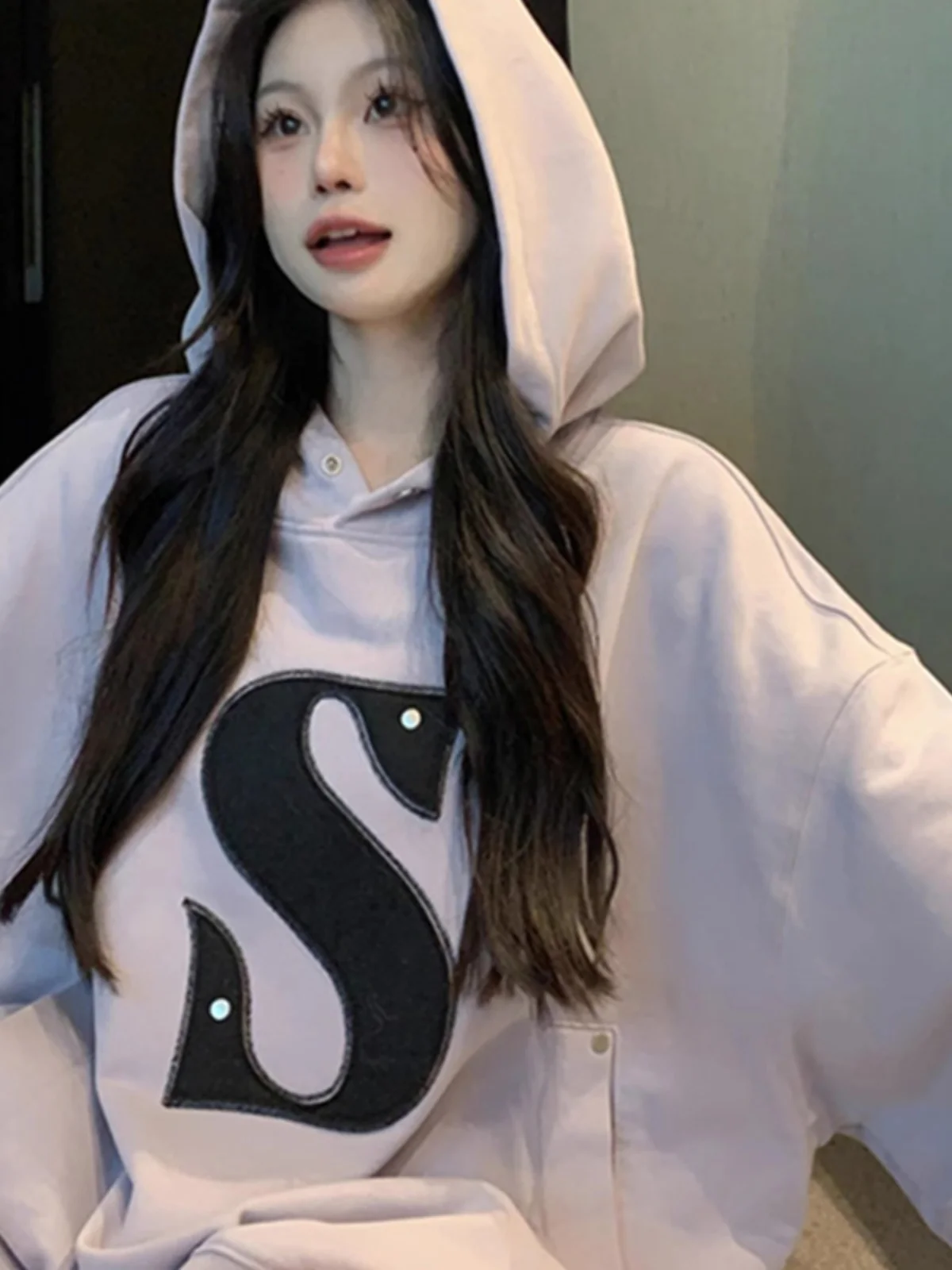 Laid-ba Koreaanse Amerikaanse Sle Dameshoodie Casual Faionable Lente Herfst Losse Top Comfortabel Lang Sve Crew Ne S...