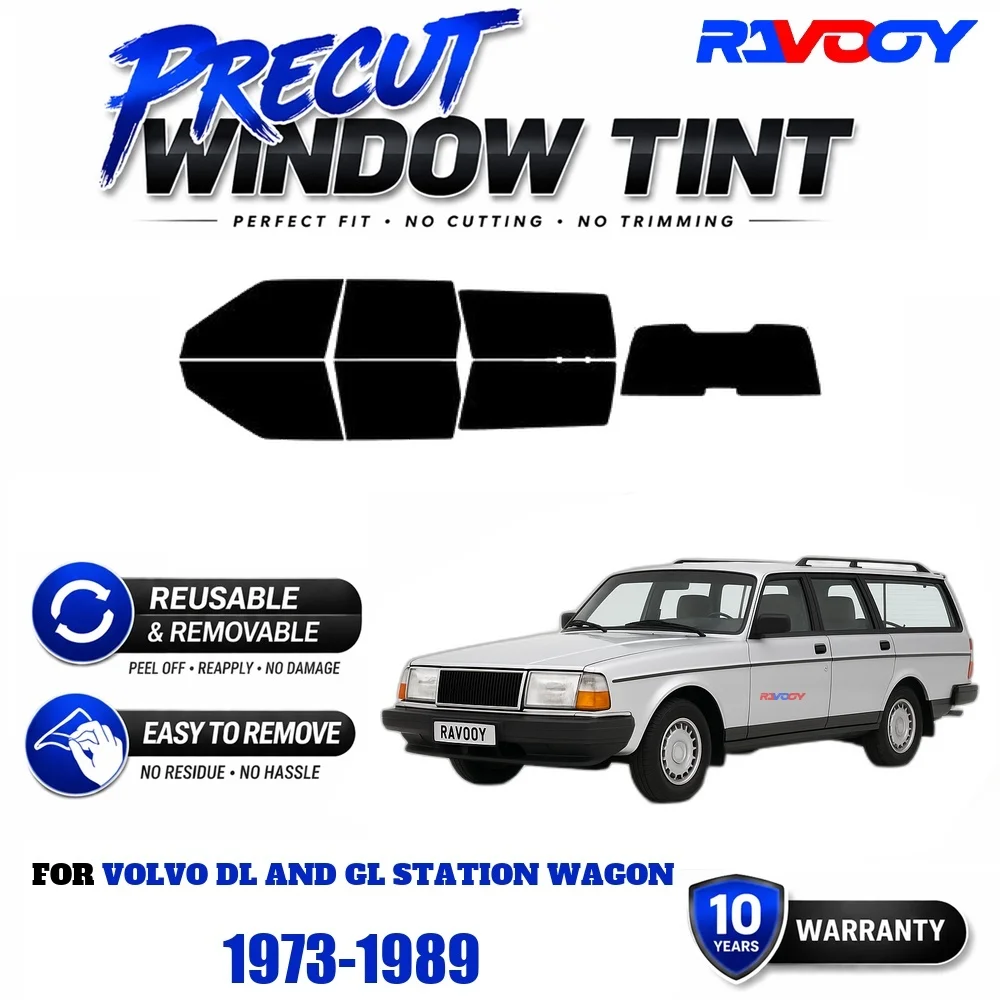 Precut Window Tint, Reusable Removable EPU Film, Custom Fit for Volvo DL and GL Station Wagon 1973-1989, UV Heat Protection