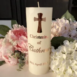 Custom Girls Christening Candle Stickers My Confirmation First Comunion Column Taper Candle Rose Gold Vinyl Decals