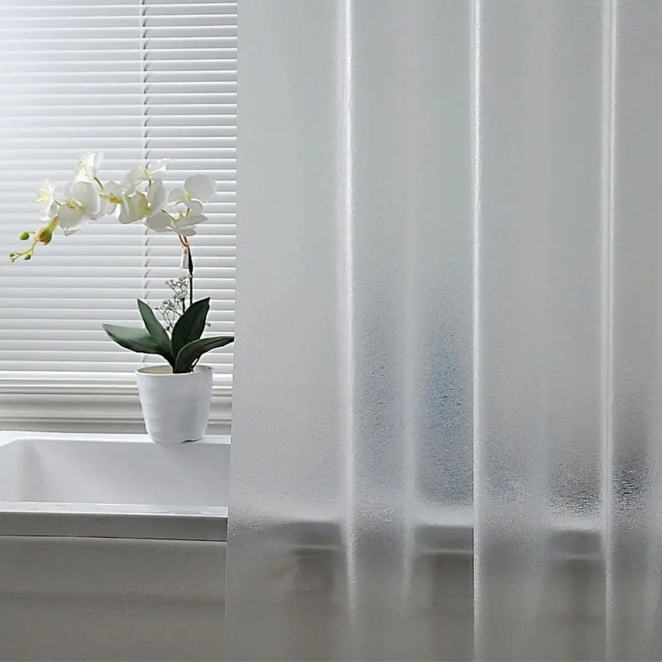 Shower Curtains Transparent Sanding Water Resistant Bathroom Curtain Peva Fabric Mildew Proof Waterproof with Hooks for Toilet