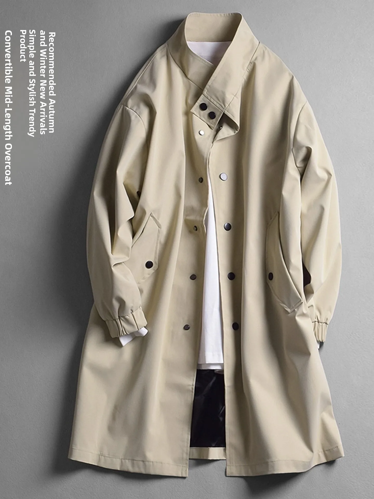 

Casual Loose Fit Single-Button Men's Long Coat Spring Autumn Thin Sle Briti Sle Turn-down Collar Youth Faion Outerwear