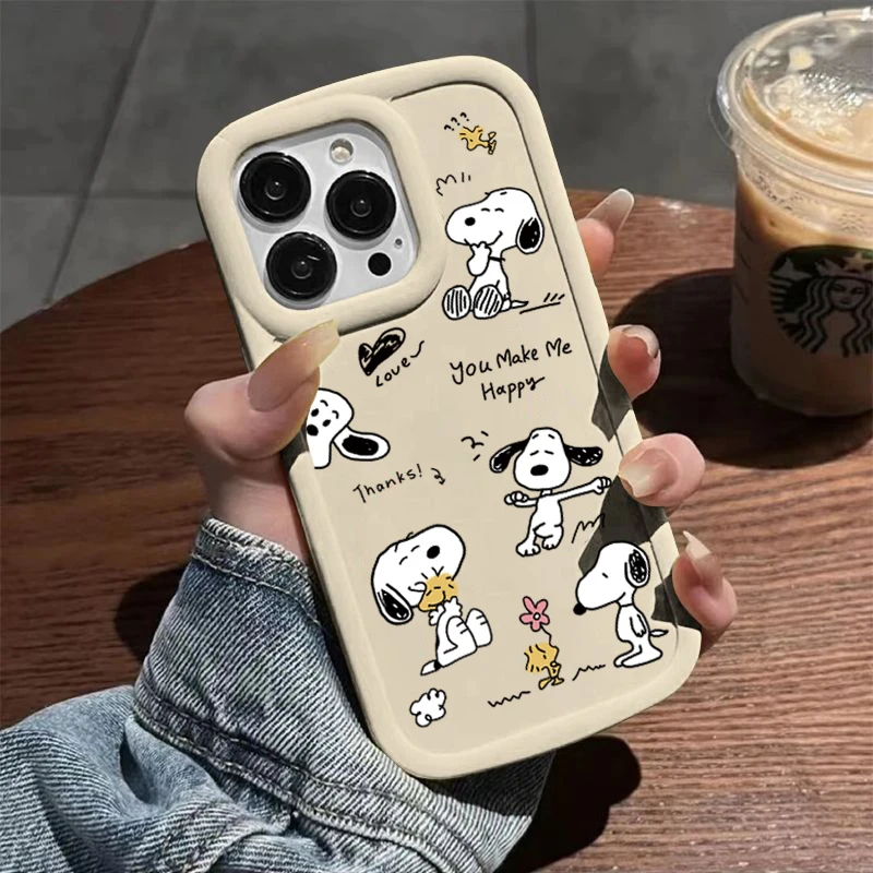 Cartoon S-Snoopy Cute Phone Case For iPhone 15 14 13 12 11 Pro Max 11 12 13 Pro 15 Plus XR XS Max Anti Fall Soft Covers Y2k