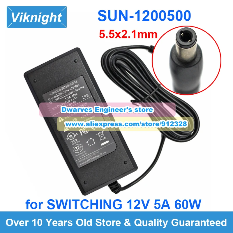 Genuine SUN-1200500 SWITCHING AC Adapter 12V 5A 60W For ACER MONITOR ED322Q ED273UR AG32CQ MAG27CQ ED273 ED273A HDVR81080-T