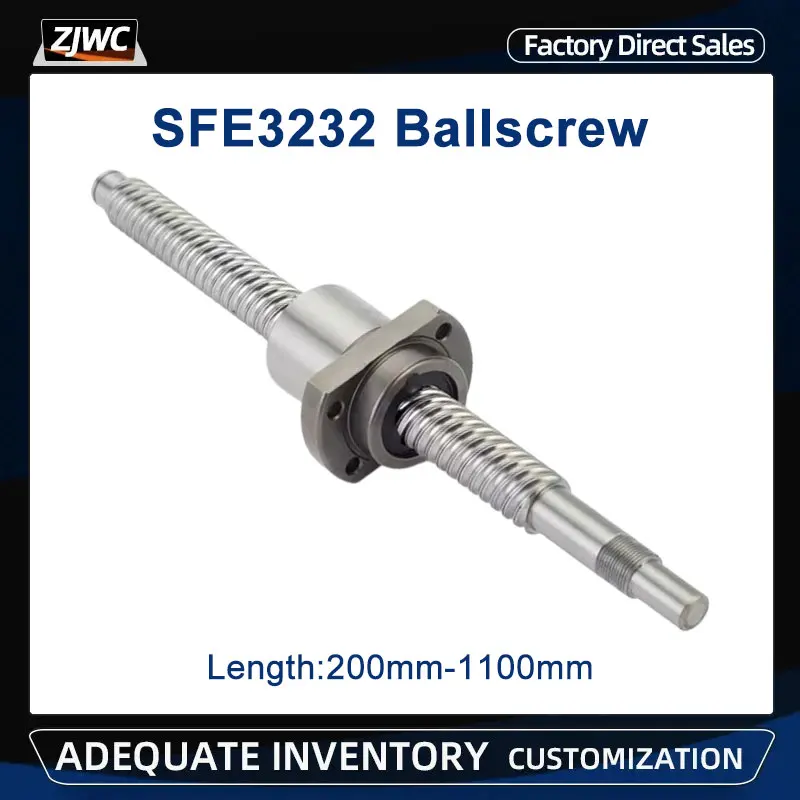 

1pc SFE3232 Ballscrew 32mm Roller 200mm-1100mm Lead 32mm Pitch With SFE3232 Nut High Speed Ball Screw For CNC kit