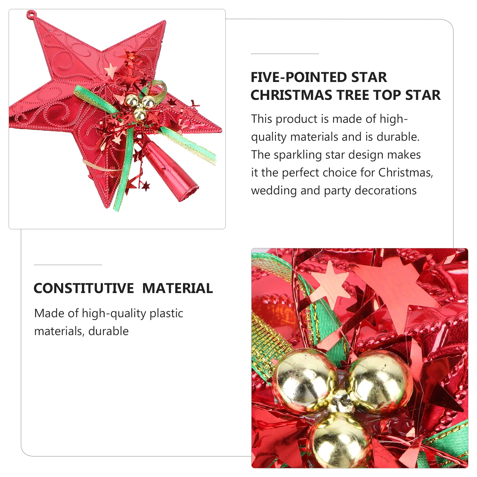 

2pcs 20Cm Plastic Christmas Tree Star Topper Glittering Decorations Ornament For Holiday Home Party Bar Hotel Decoration