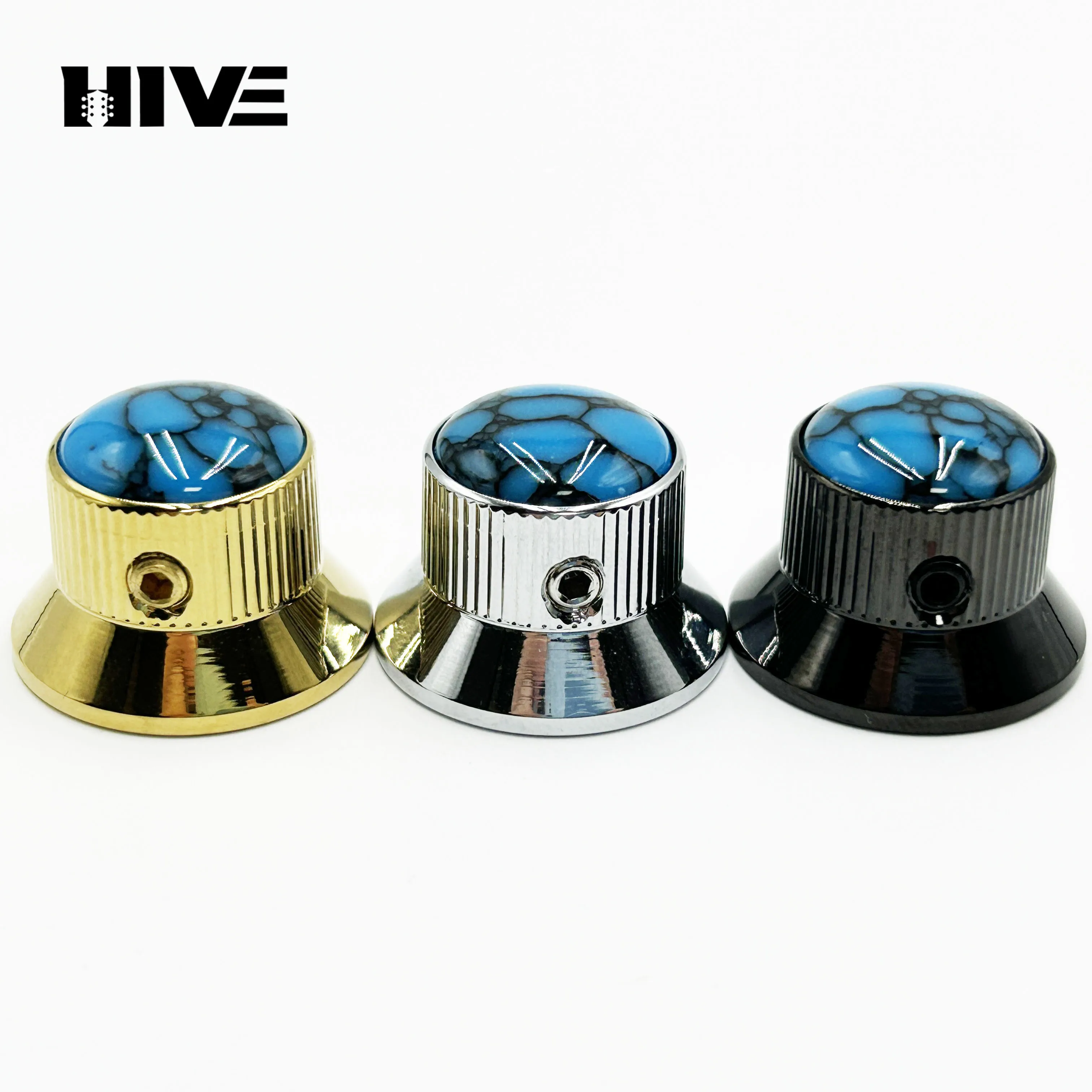 Electric Guitar Knob Abalone Shell/Turquoise Inlay Electric Bass Volume Tone Metal Control Knob 6mm Guitar Potentiometer Cap
