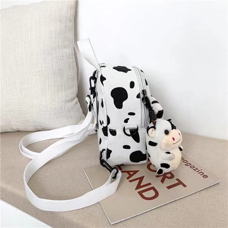 Kids Cute Cow Printed Bag Children\'s Girl Backpack With Stuffed Cow Lightweight Kindergarten Schoolbag Early Education Bag