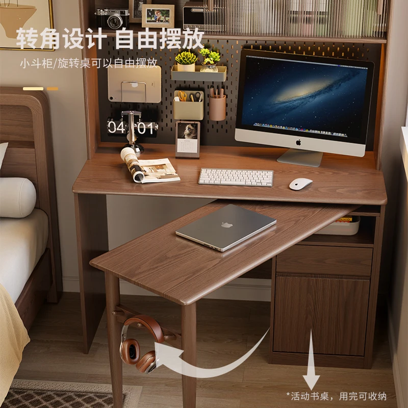 Solid wood corner folding desk bookshelf integrated bedroom corner book against the wall