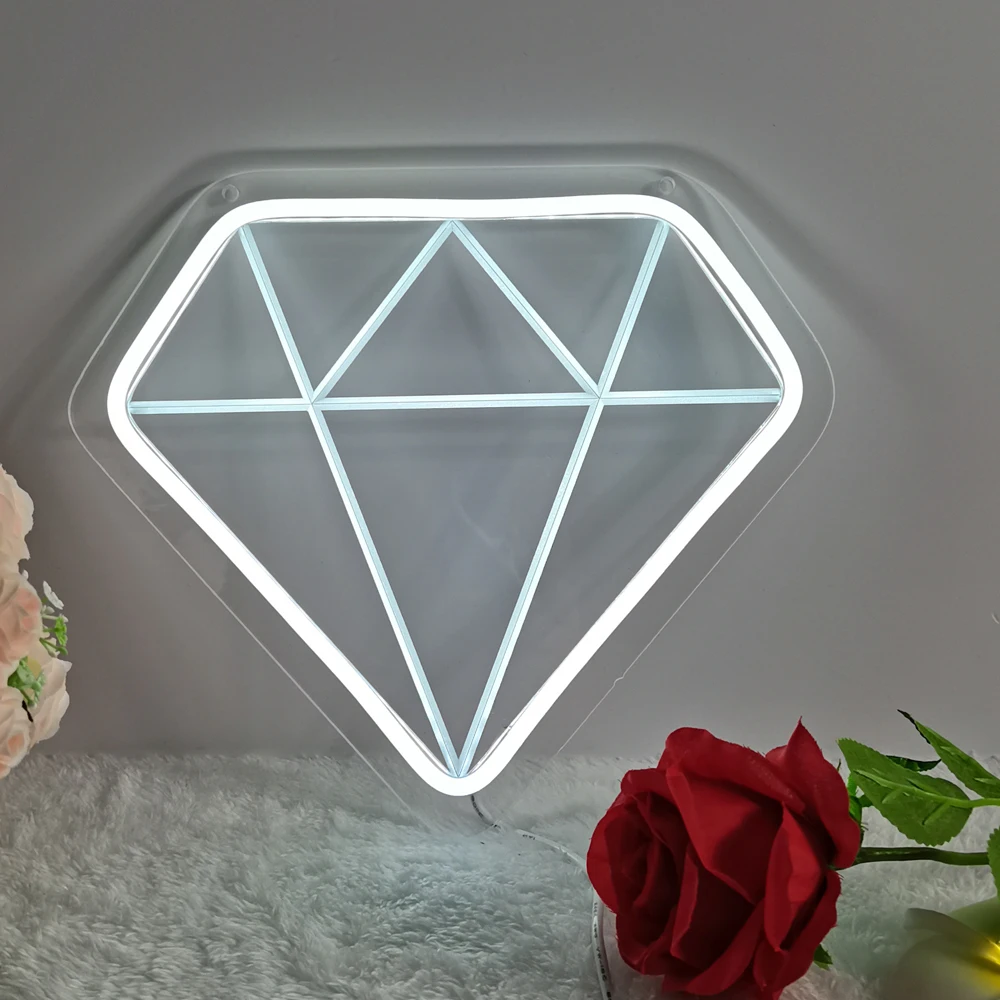 Wholesale White/Pink Diamond Creative LED Neon Sign Light  For Store Living Room Bedroom Cafe Bar Wedding Party Decoration Lamp