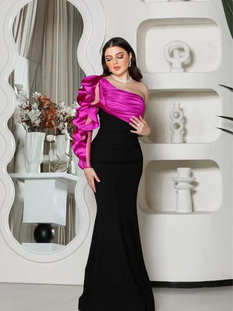 Customized High Quality Gown Exquisite Fashion Jersey Pleat Ruffle Straight One-shoulder Long Dress Formal Evening Party Dresses