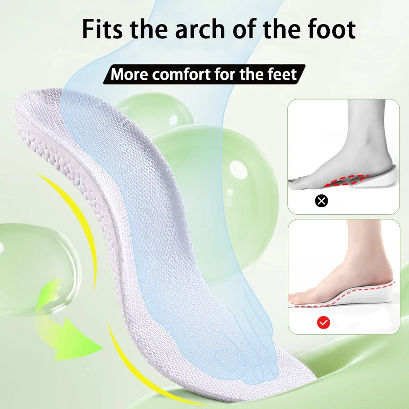 زوج واحد من النعال الداخلية لزيادة الارتفاع للرجال والنساء، نعال رياضية ممتصة للصدمات، نعال مرنة لدعم القوس، نعل مريح
