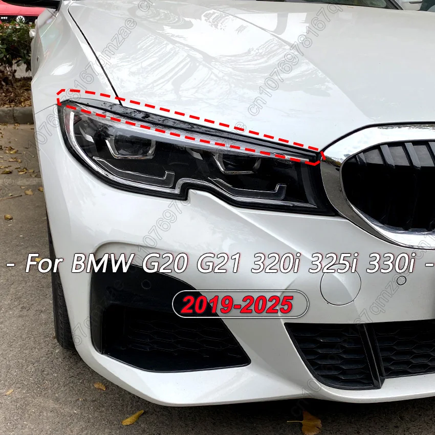

For BMW G20 G21 320i 325i 330i 2019-2025 Sedan / Touring Gloss Black Car Front Headlights Eyebrow Eyelids Sticker Decorative ABS