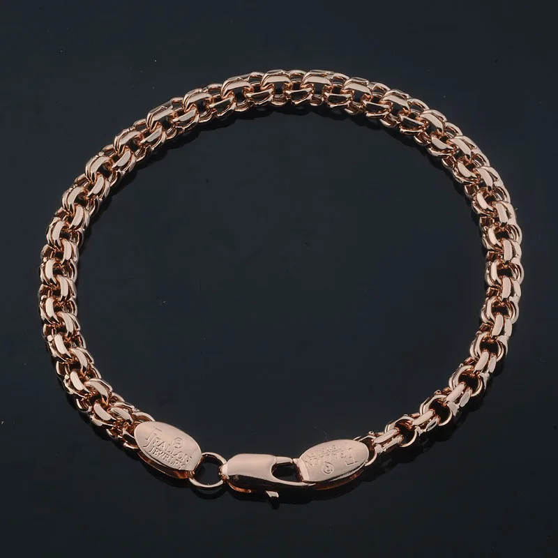 1pcs 8mm Big Chunky Men Womens 585 Rose Gold Color Double Rolo Curb Weave Bracelets Chains Jewelry Long