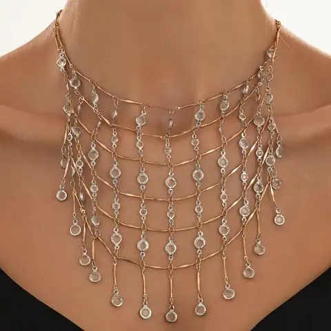 Ingemark Exquisite Multi Layer Crystal Tassel Necklace Women Elegant Shiny Rhinestone  Choker Chain Wedding Wed Bride Jewelry