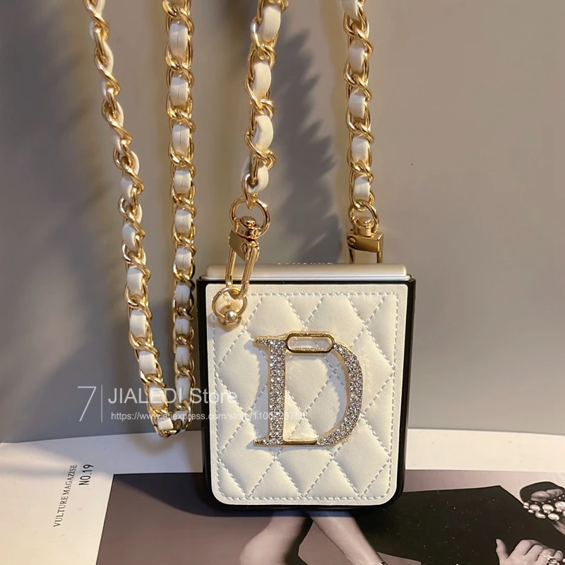 Luksusowe skórzane etui na telefon w kształcie rombu do Samsung Galaxy Z Flip 3 4 5 Rhinestone D Z Flip 6 Cover — zdjęcie 6
