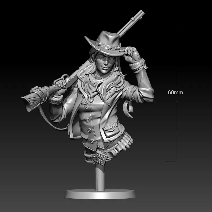 

60mm Resin Model Kits Bust Female Cowboy Figure Sculpture Unpaint No Color RW-751