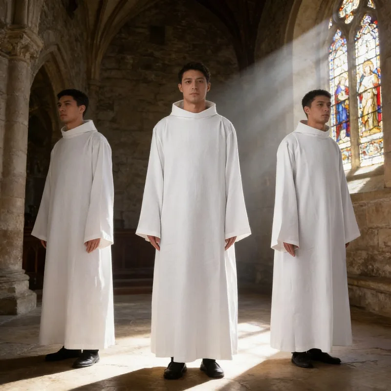 

Medieval Priest Robe Church Long Gown Halloween Cosplay Dress for Adult White Witch Costume