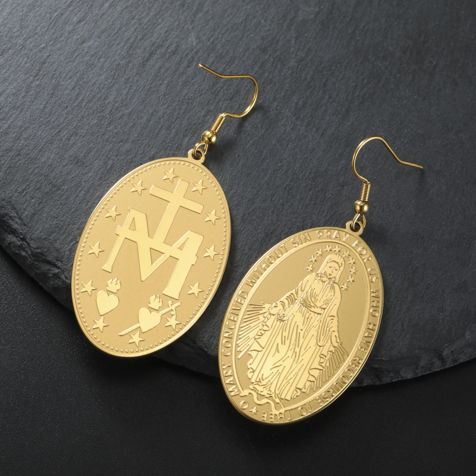 LIKGREAT Virgin Mary Earrings for Women Stainless Steel Ear Hook Catholic Religious Jewelry Christian Amulet Gift