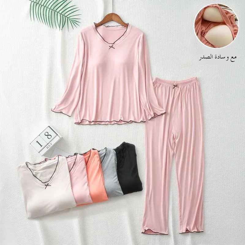 

Женский комплект одежды из модала с накладкой на грудь, свободный крой, тонкие длинные брюки све, домашняя одежда, весна-осень-лето, новинка Sle