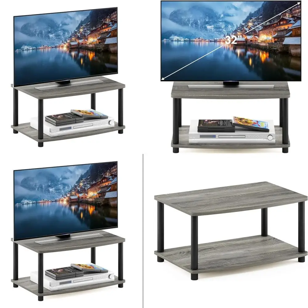 

Elevated 2-Tier Wooden TV Stand - Modern Design, Easy Assembly, Ideal for Living Rooms in Grey and Black