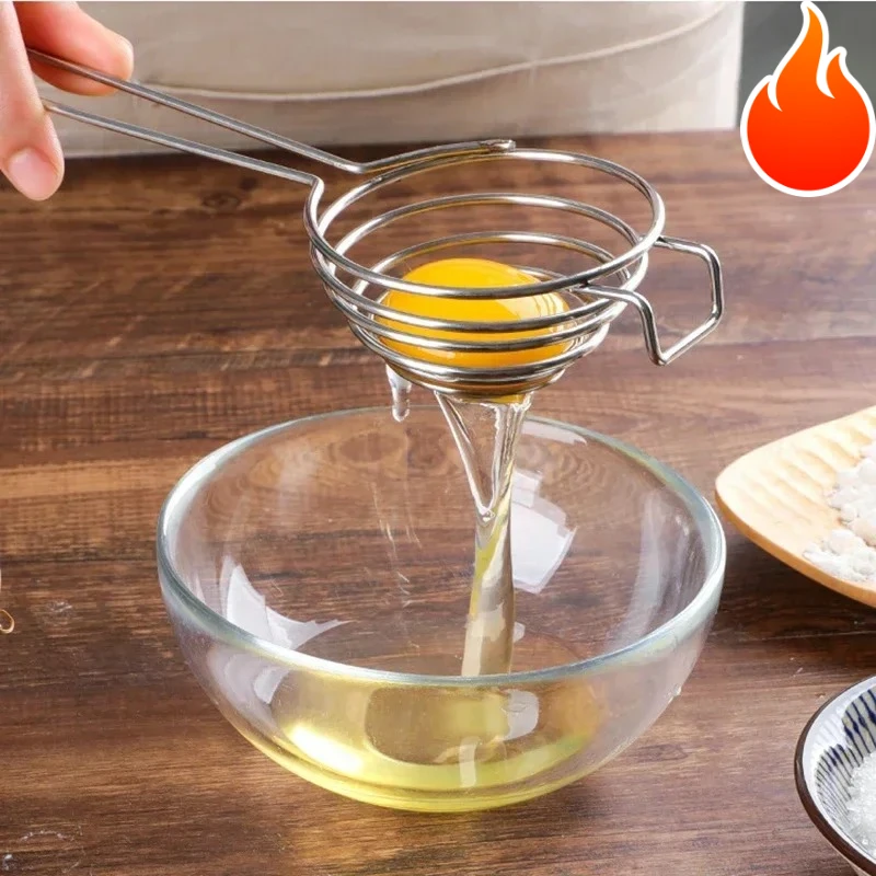 

Spiral Stainless Steel Egg Yolk White Separator Long Handle Household Kitchen Tool Portable Egg Accessories