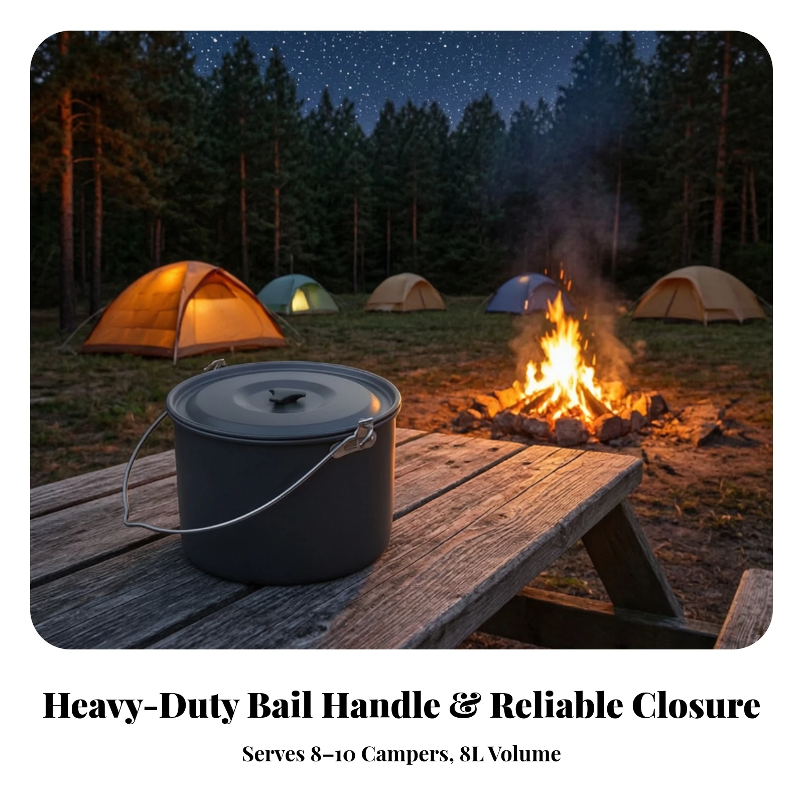 Hanging Cooking Pot with Lid Lightweight Campfire Cooking Pot Cookware Heavy-Duty Even Heating for Campers