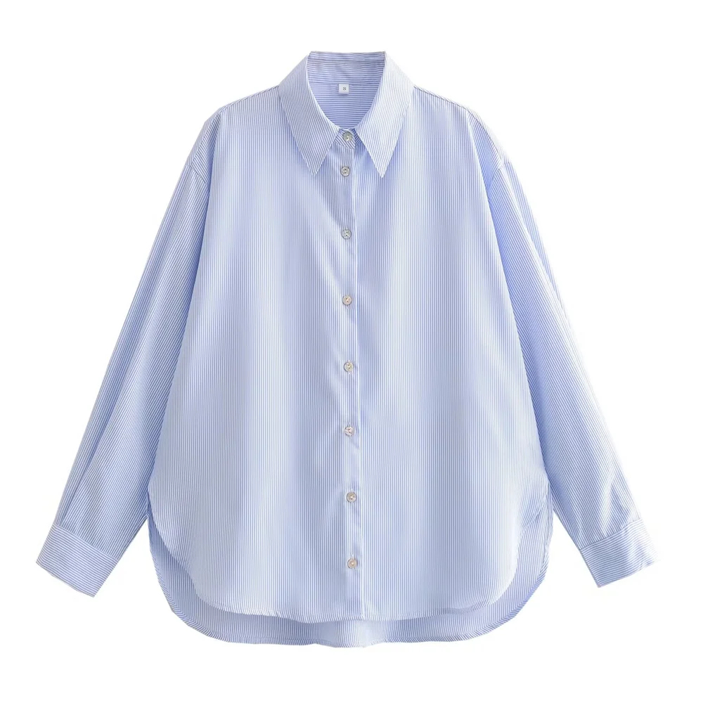 PB&ZA 2024 Spring New Women's Fashion temperament casual versatile linen loose and simple lapel shirt top