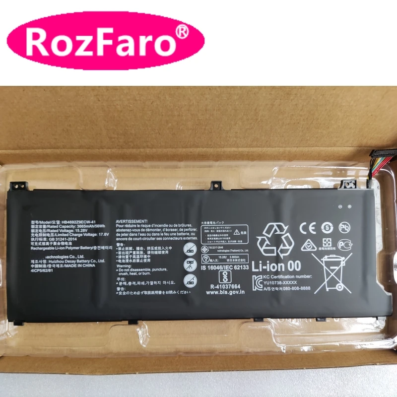 Rozfaroバッテリー,Huawei Matebook用,HB4692Z9ECW-41,d14,53010tvs,Nblk-WAX9X, Nbil-WFQ9, NDR-WFH9HN, NBB-WAQ9RP, NBZ-WB19