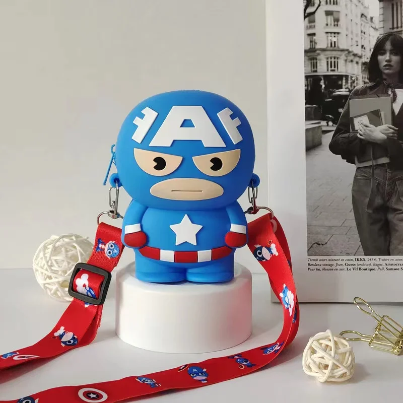 Anime The Avengers Marvel Cartoon Cute Spider Man Trendy Cool  Change Card Bag Iron Man Adjustable Strap  Kids Crossbody Bag