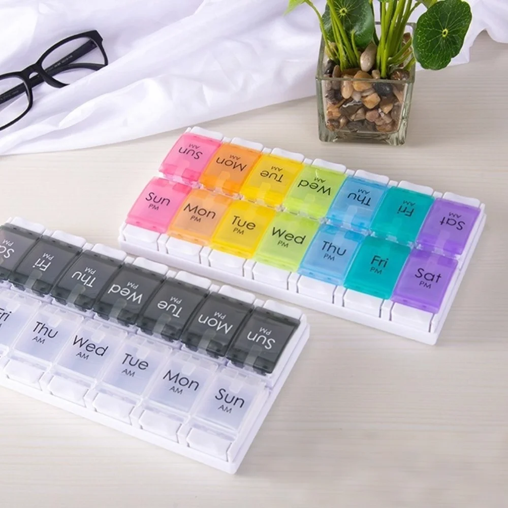 

Большие коробки для таблеток и органайзер, 2-кратный чехол для таблеток на день, 14 отделений, диспенсер для таблеток для хранения больших витаминальных добавок, рыбьего жира