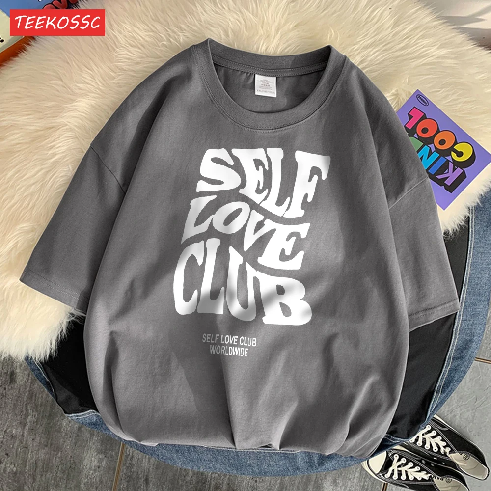 نادي الحب الذاتي في جميع أنحاء العالم تي شيرت مطبوع للصبي ، ملابس تصميم كبير الحجم ، تيشيرتات مضحكة متعددة الاستخدامات ، نمط جمالي