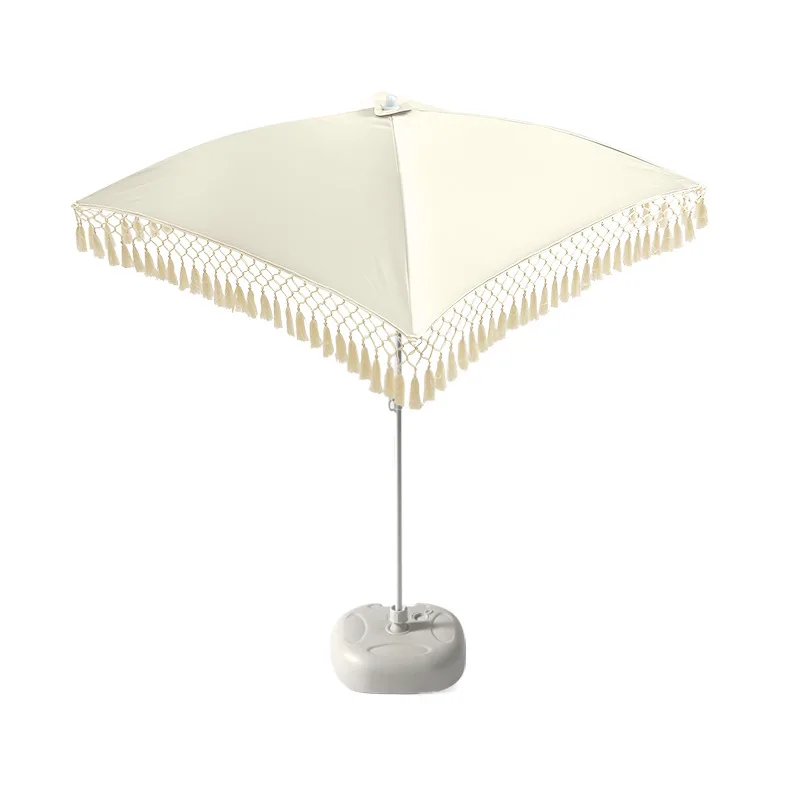 Grid tassel small square umbrella outdoor parasol beach garden courtyard large umbrella stall special advertising sun umbrella