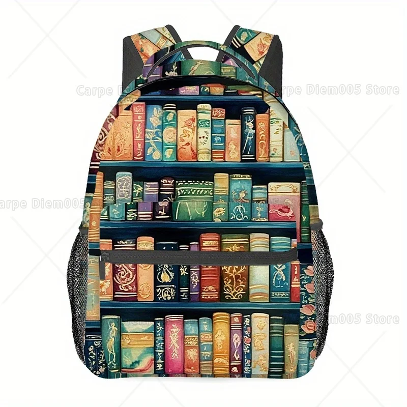 

Casual Backpack, 14.57" Lightweight High Capacity with Whimsical Library Design Book Spines & Shelves, Adjustable Strap