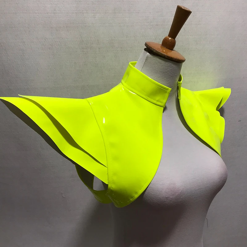 

Fluorescent Yellow Flying Shoulder Gogo Dance Clothes Drag Queen Accessories Stage Costume Women Nightclub Party Rave Wear 3315